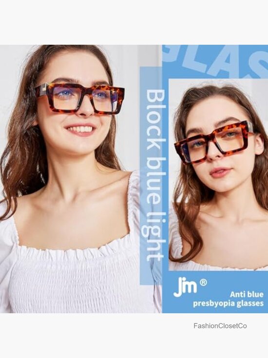Blue Light Blocking Reading Glasses, Square Frame, 3-Pack
